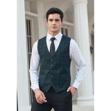 Plaid Slim Suit Vest - GREEN-6