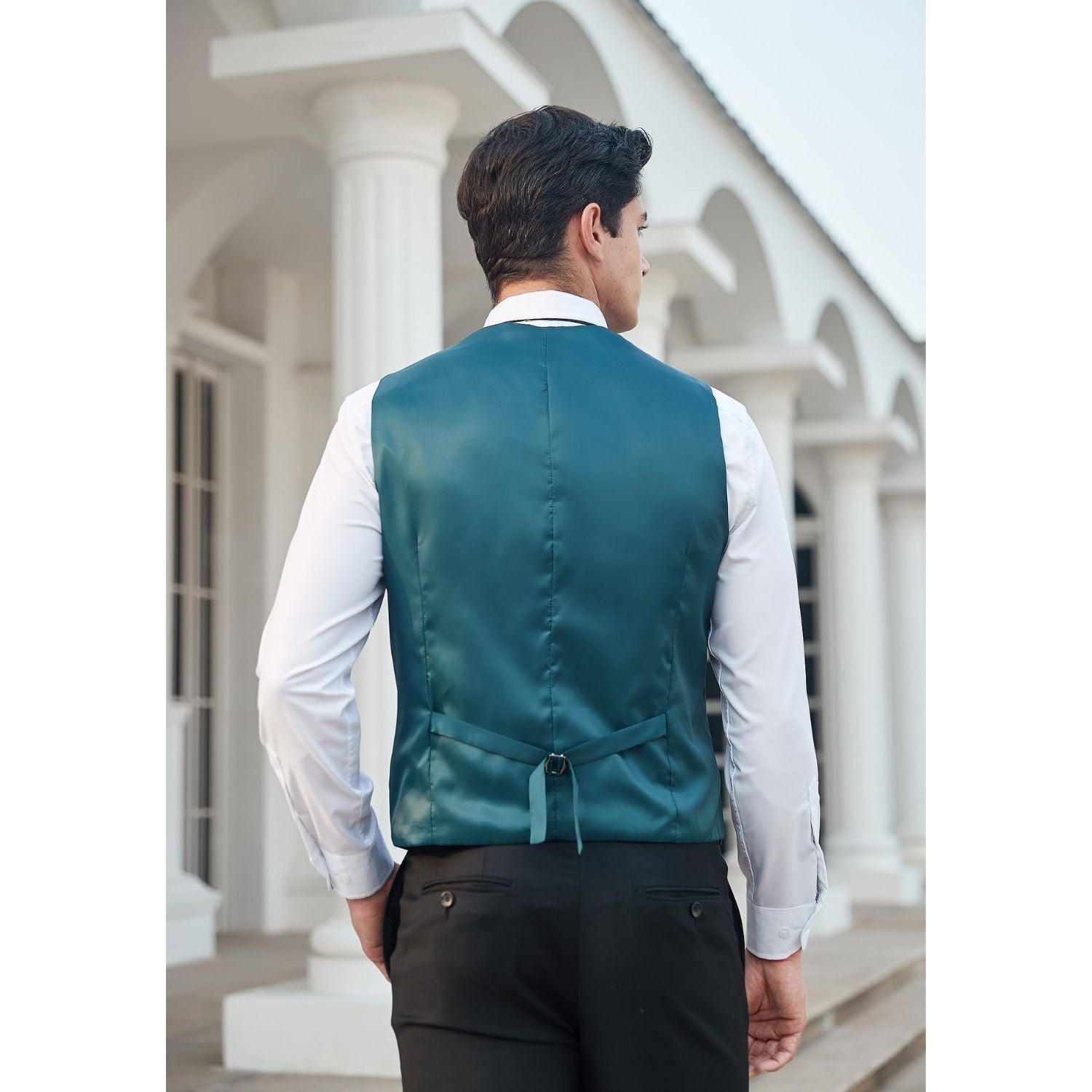 Plaid Slim Suit Vest - GREEN-6