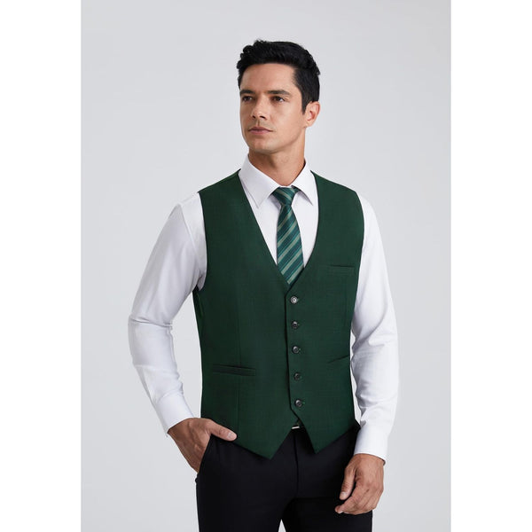 Plaid Slim Suit Vest - DARK GREEN