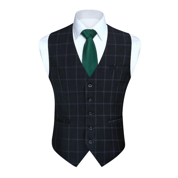 Plaid Slim Suit Vest - BLACK-5