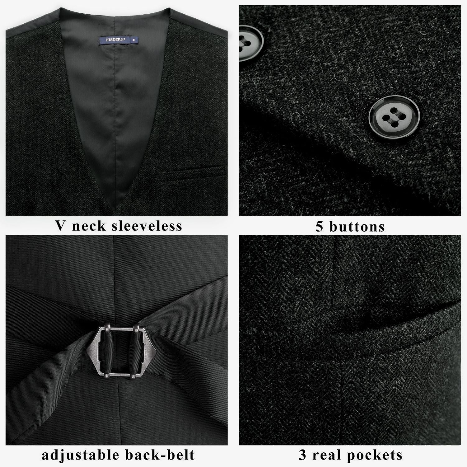 Men's Herringbone Tweed Vest - BLACK