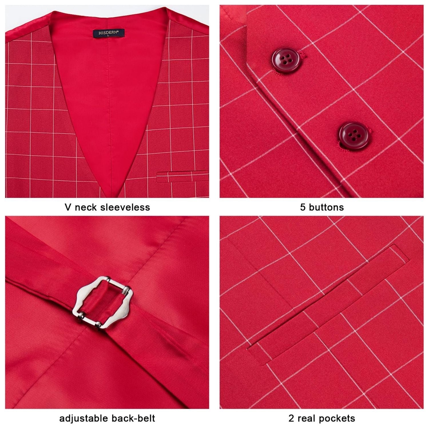 Plaid Slim Suit Vest - RED-6