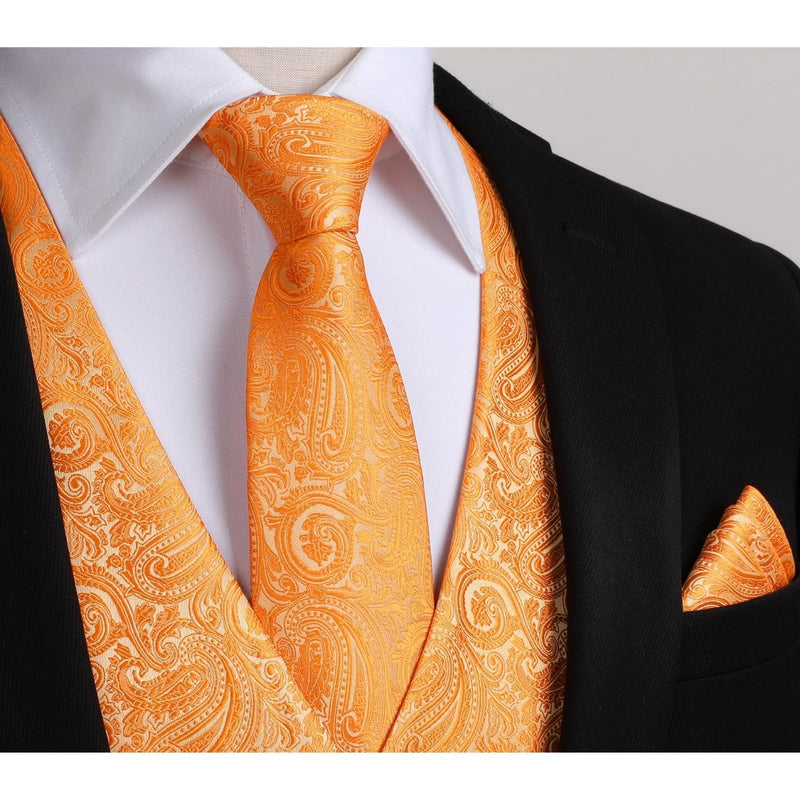 Paisley 3pc Suit Vest Set - ORANGE