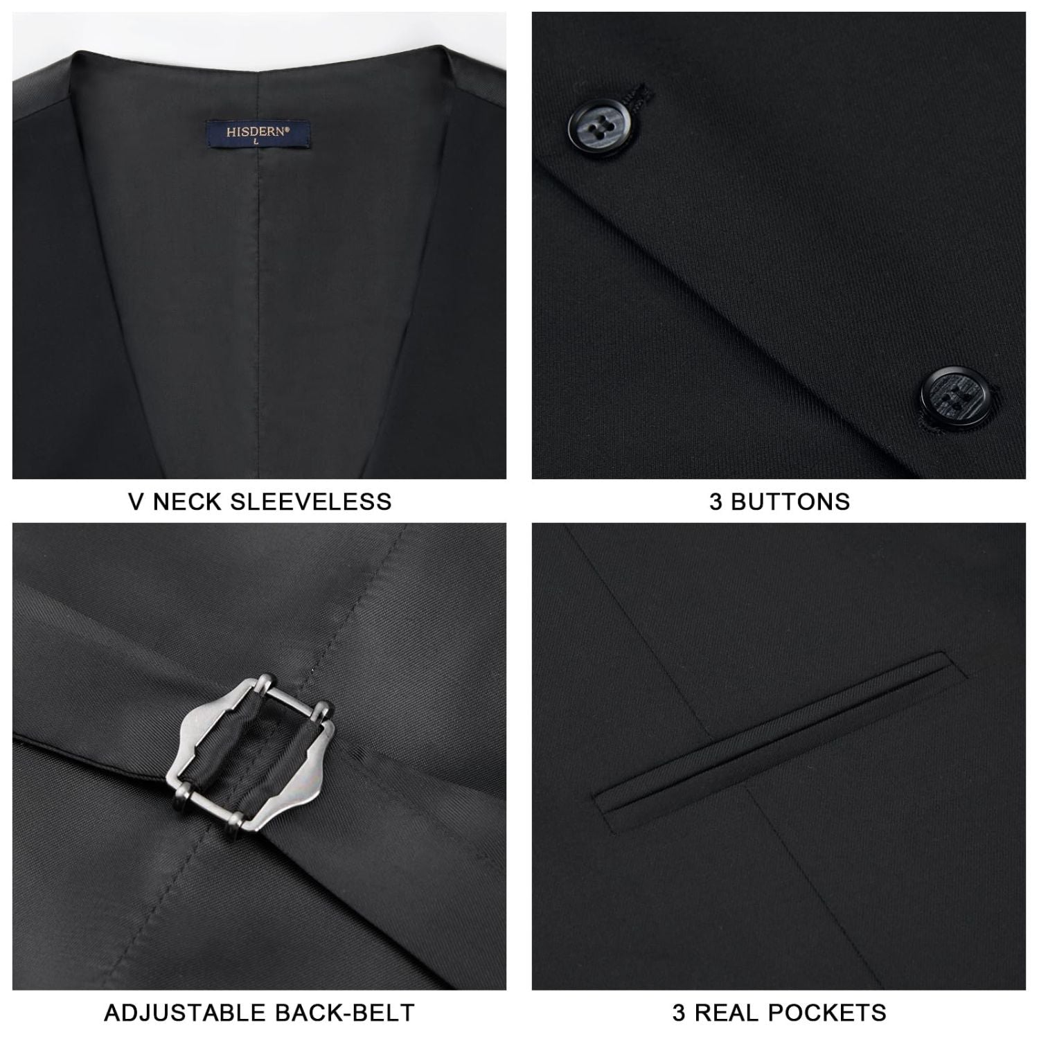 Hisdern Men's Black Solid Formal Vest For Business Party