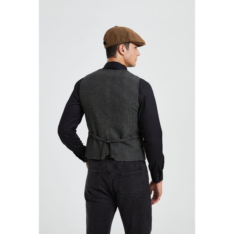 Men's Herringbone Tweed Vest - DRAK GREY