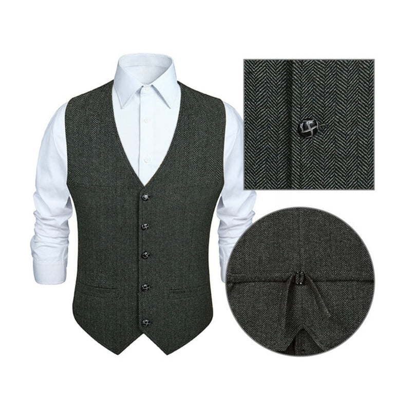 Men's Herringbone Tweed Vest - DRAK GREY