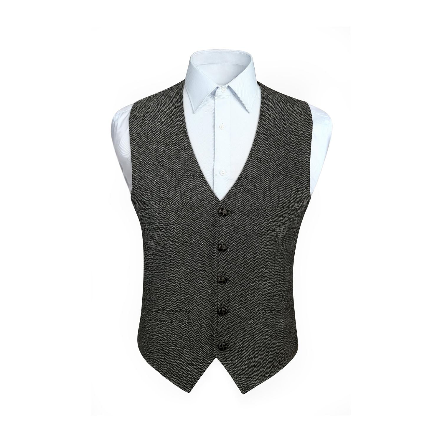 Hisdern Men's Herringbone Tweed Wool Vest Grey for Party Suit Vest