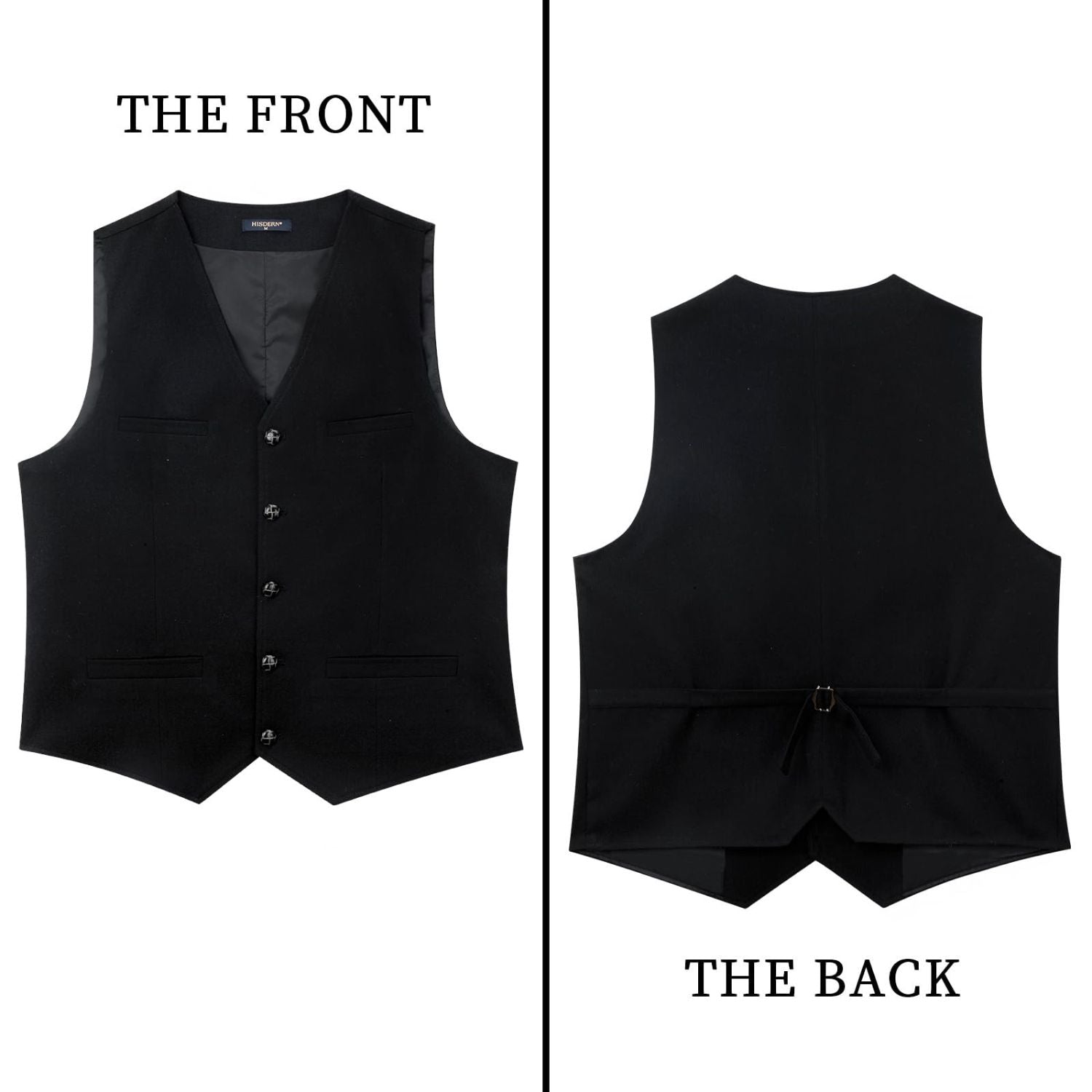 Hisdern Men's Herringbone Tweed Wool Vest Black for Party Suit Vest