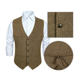 Men's Herringbone Tweed Vest - A-BROWN