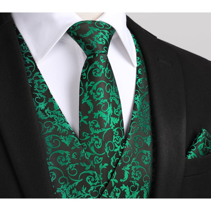 Floral 3pc Suit Vest Set - GREEN/N4