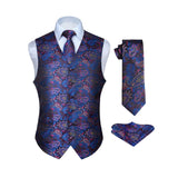 Paisley Suit Vest Tie Handkerchief Set - BLUE & PINK