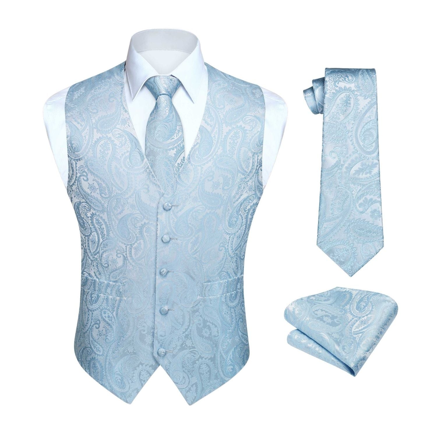 Paisley Floral 3pc Suit Vest Set - C-BLUE