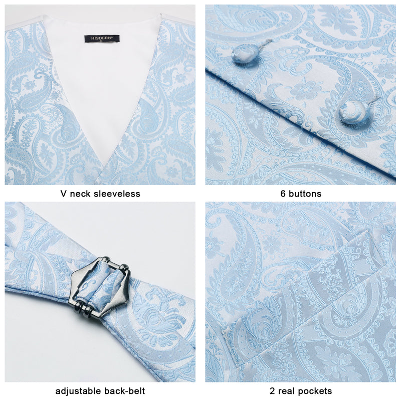 Paisley Floral 3pc Suit Vest Set - C-BLUE 