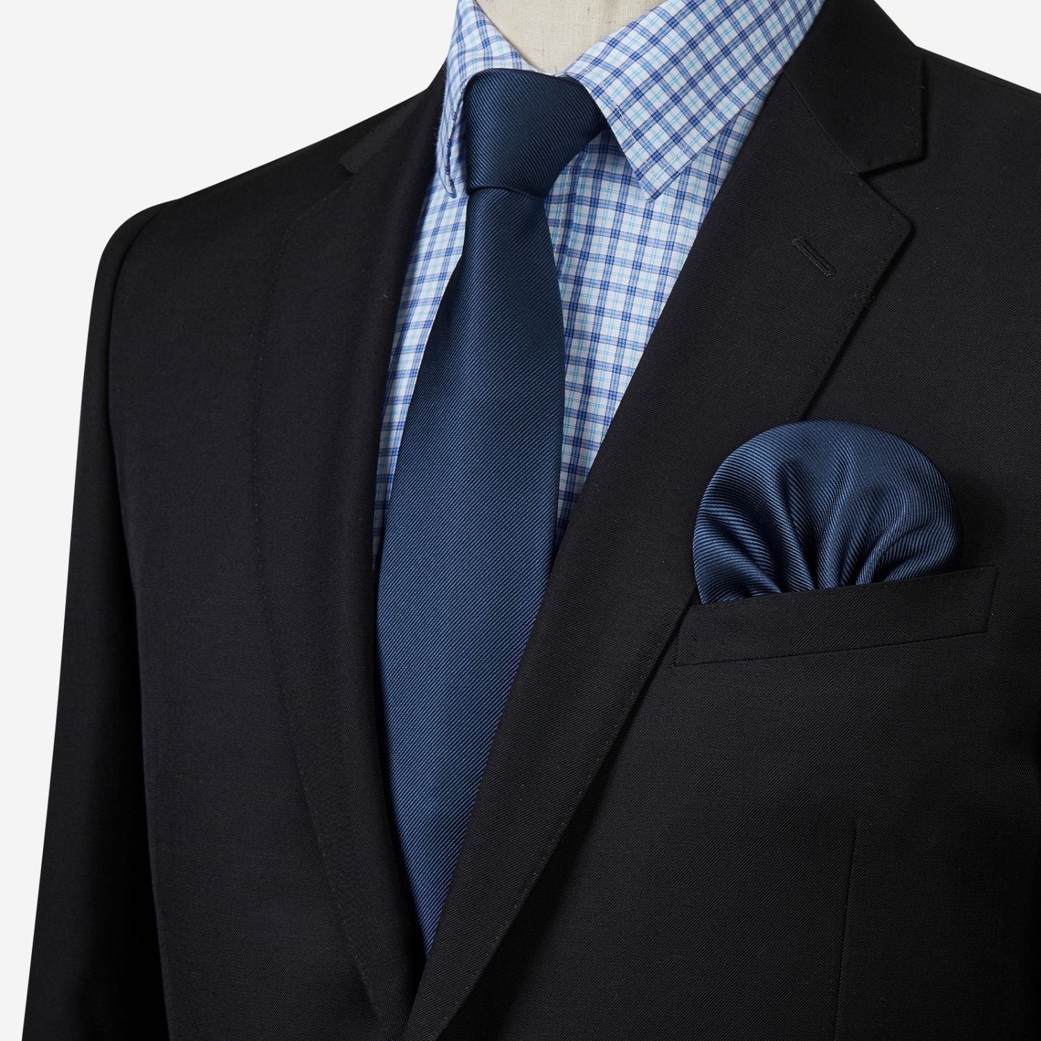 Hisdern Men's Business Blue Plaid Dress Shirt and Matching Solid Tie