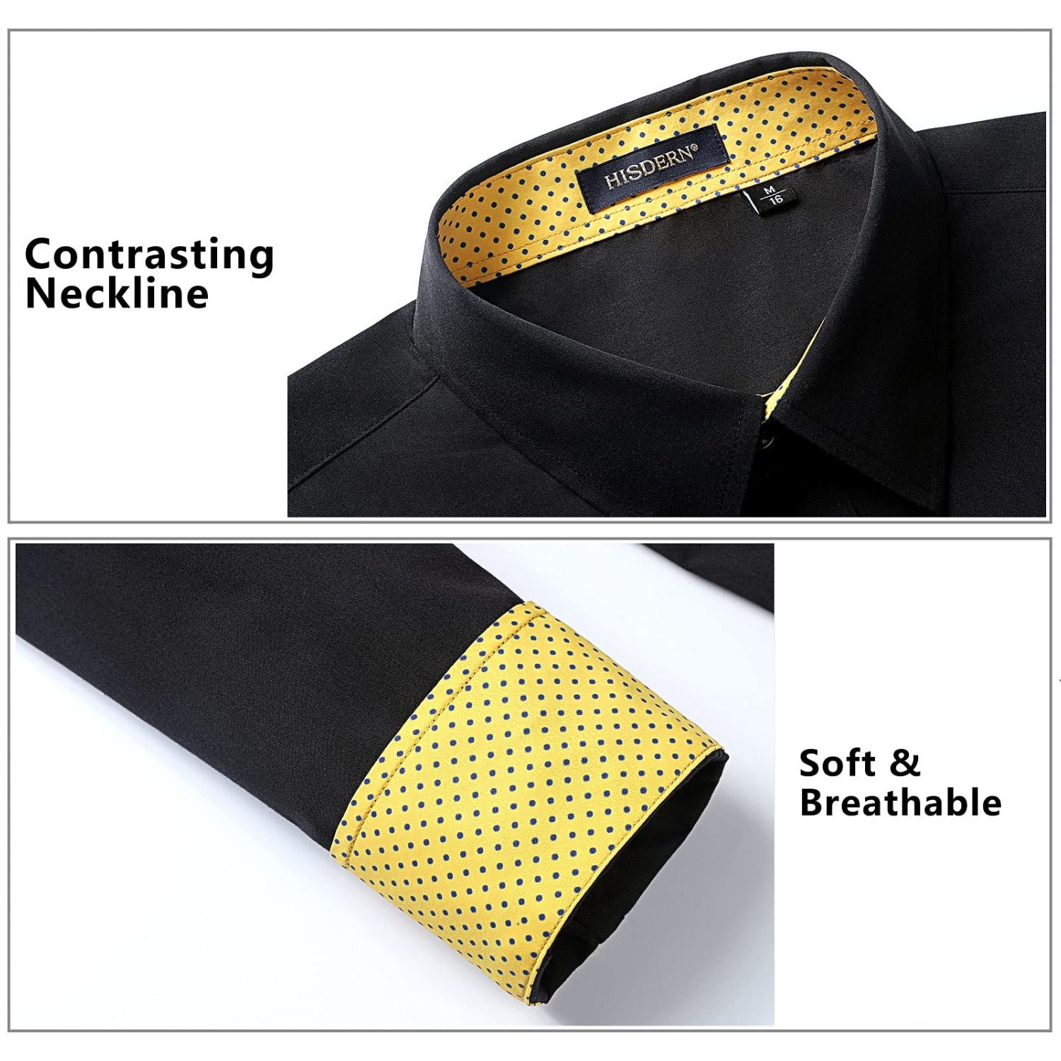 Casual Formal Shirt with Pocket - A-BLACK/YELLOW