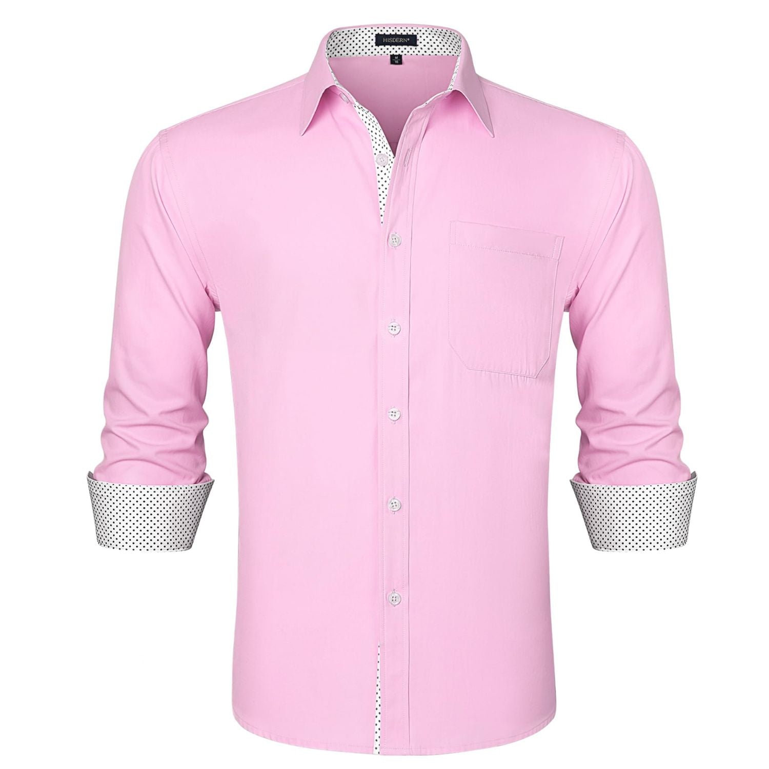 Casual Formal Shirt with Pocket - E-PINK/WHITE