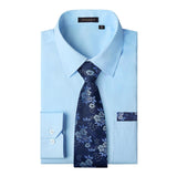 Men's Shirt with Tie Handkerchief Set - LIGHT BLUE/BLUE