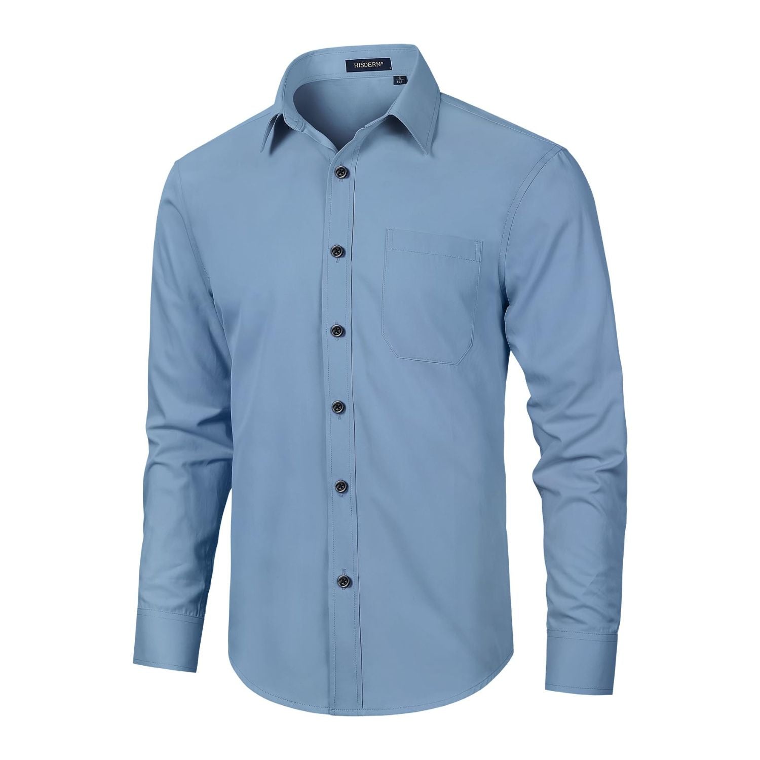 Hisdern Men's Dusty Blue Dress Shirt with Pocket - Formal & Casual