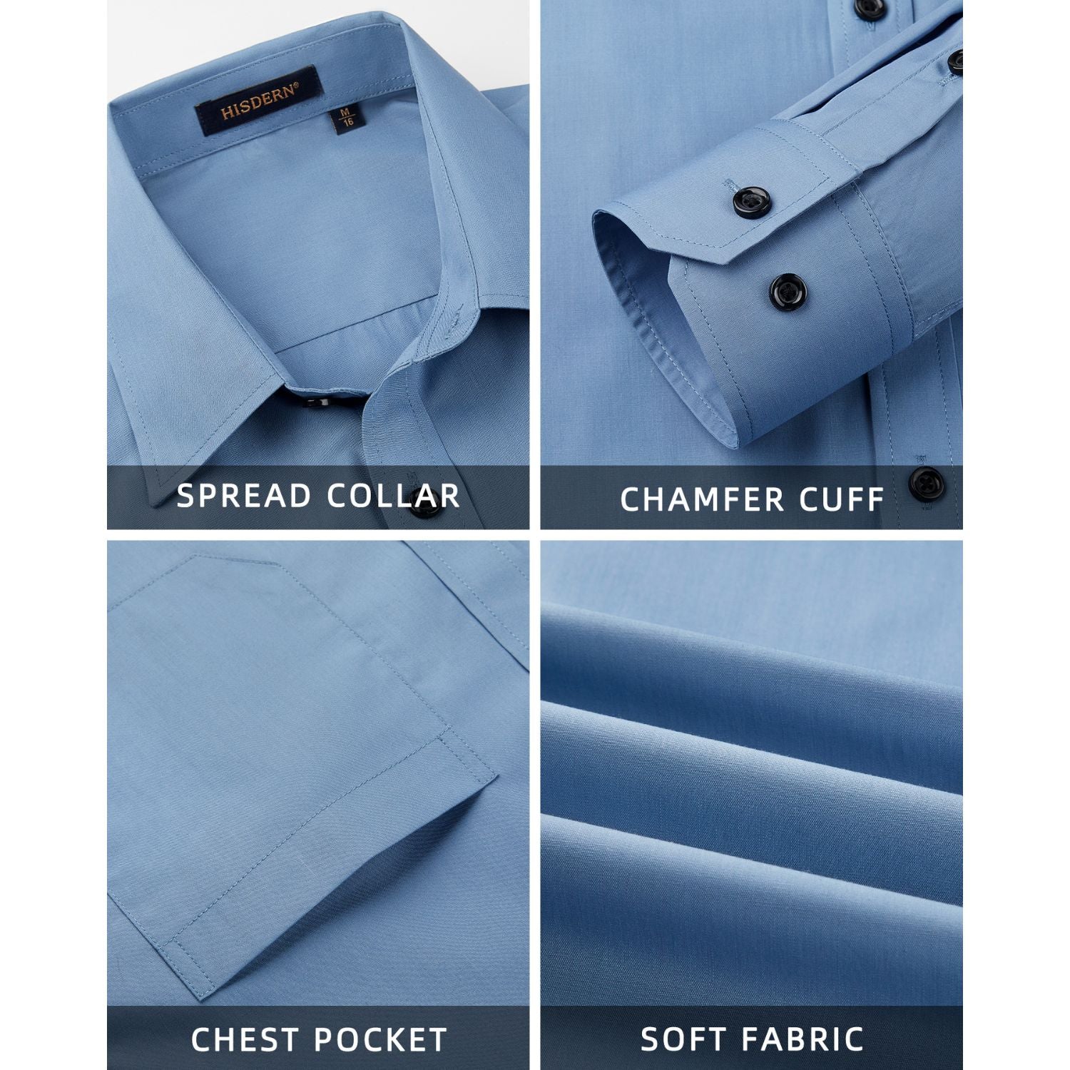 Hisdern Men's Dusty Blue Dress Shirt with Pocket - Formal & Casual