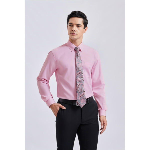 Men's Shirt with Tie Handkerchief Set - PINK/PINK TIE