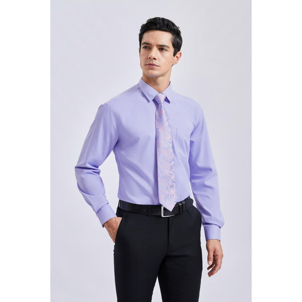 Men's Shirt with Tie Handkerchief Set - PURPLE