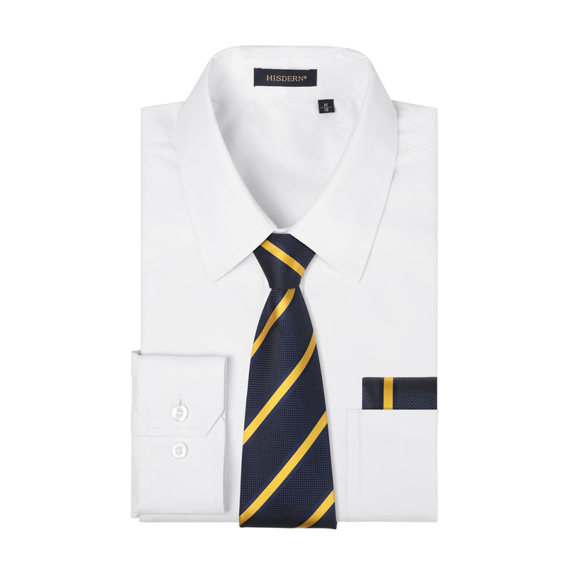 Men's Shirt with Tie Handkerchief Set - WHITE-4