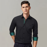 Casual Formal Shirt with Pocket - BLACK/GREEN 01