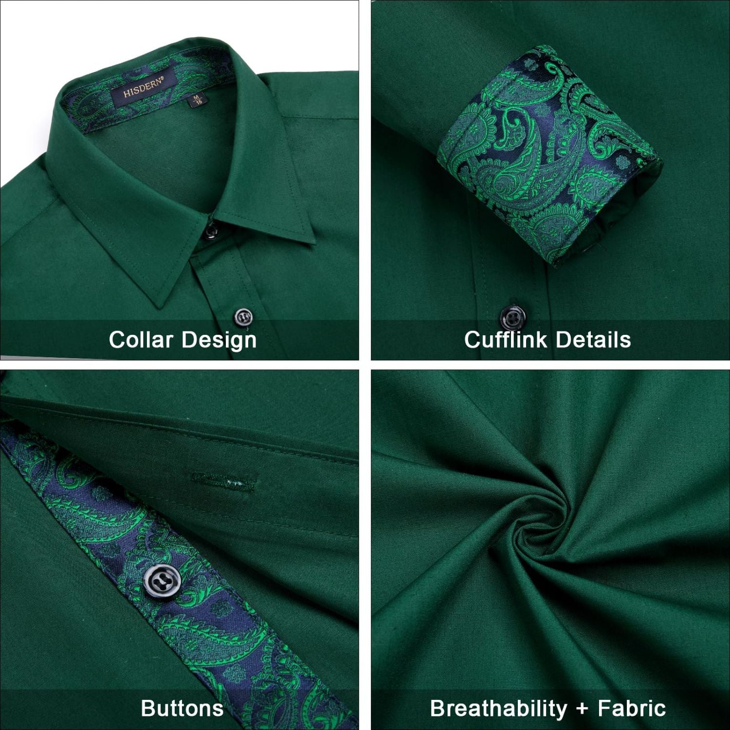 Men's Green Splicing Paisley Dress Shirt For Office Wear