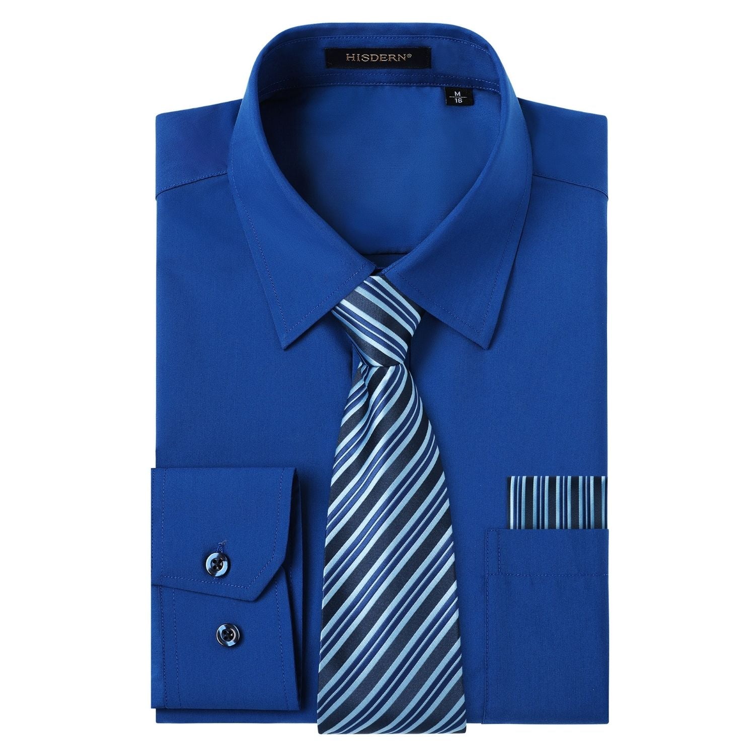 Men's Shirt with Tie Handkerchief Set - 04-ROYAL BLUE
