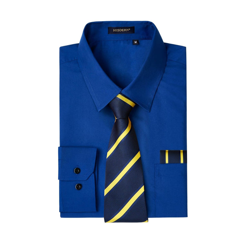 Men's Shirt with Tie Handkerchief Set - BLUE ROYAL