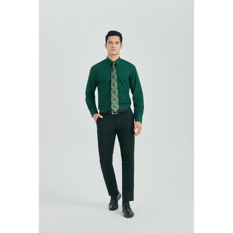 Men's Shirt with Tie Handkerchief Set - GREEN FOREST