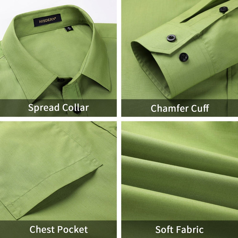 Men's Shirt with Tie Handkerchief Set - 08-GREEN 2