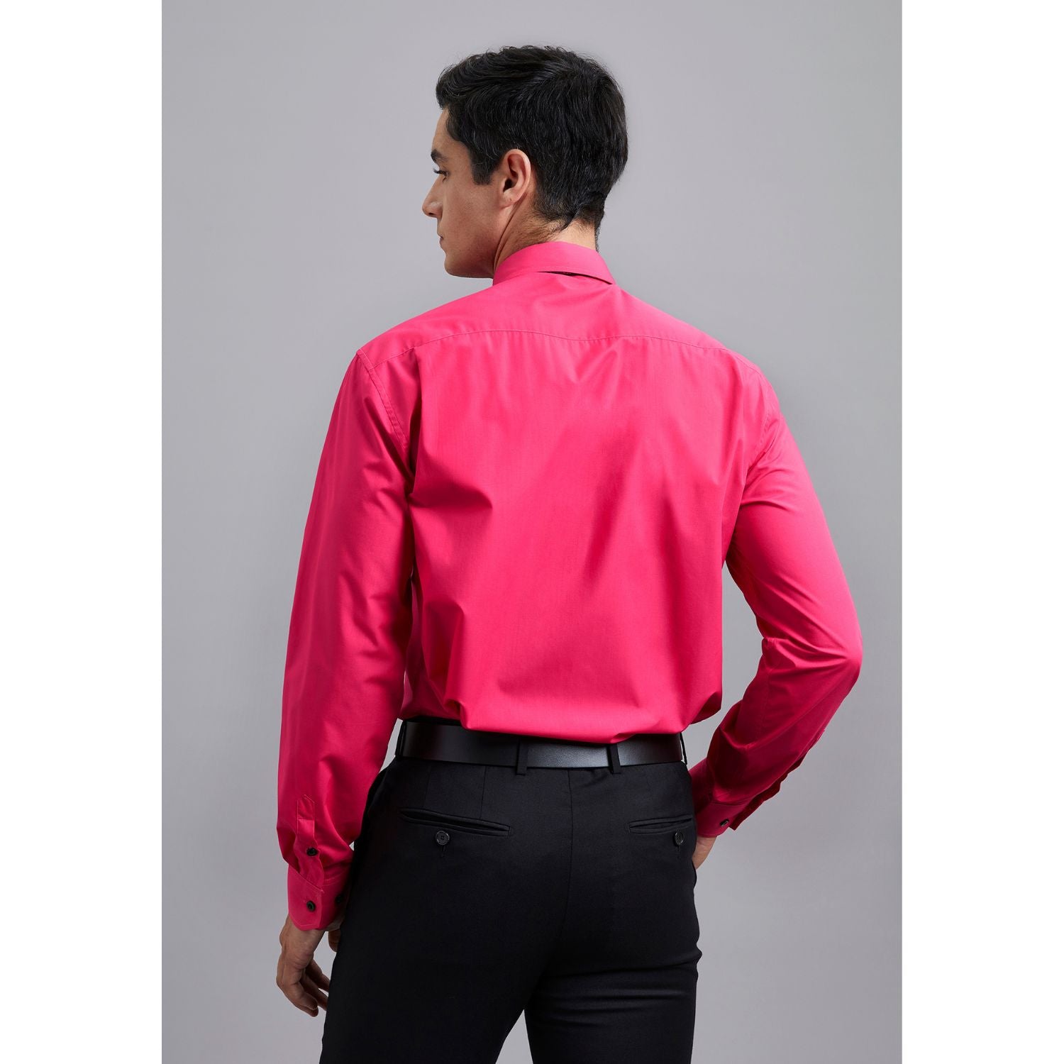 Men's Shirt with Tie Handkerchief Set - 05-HOT PINK