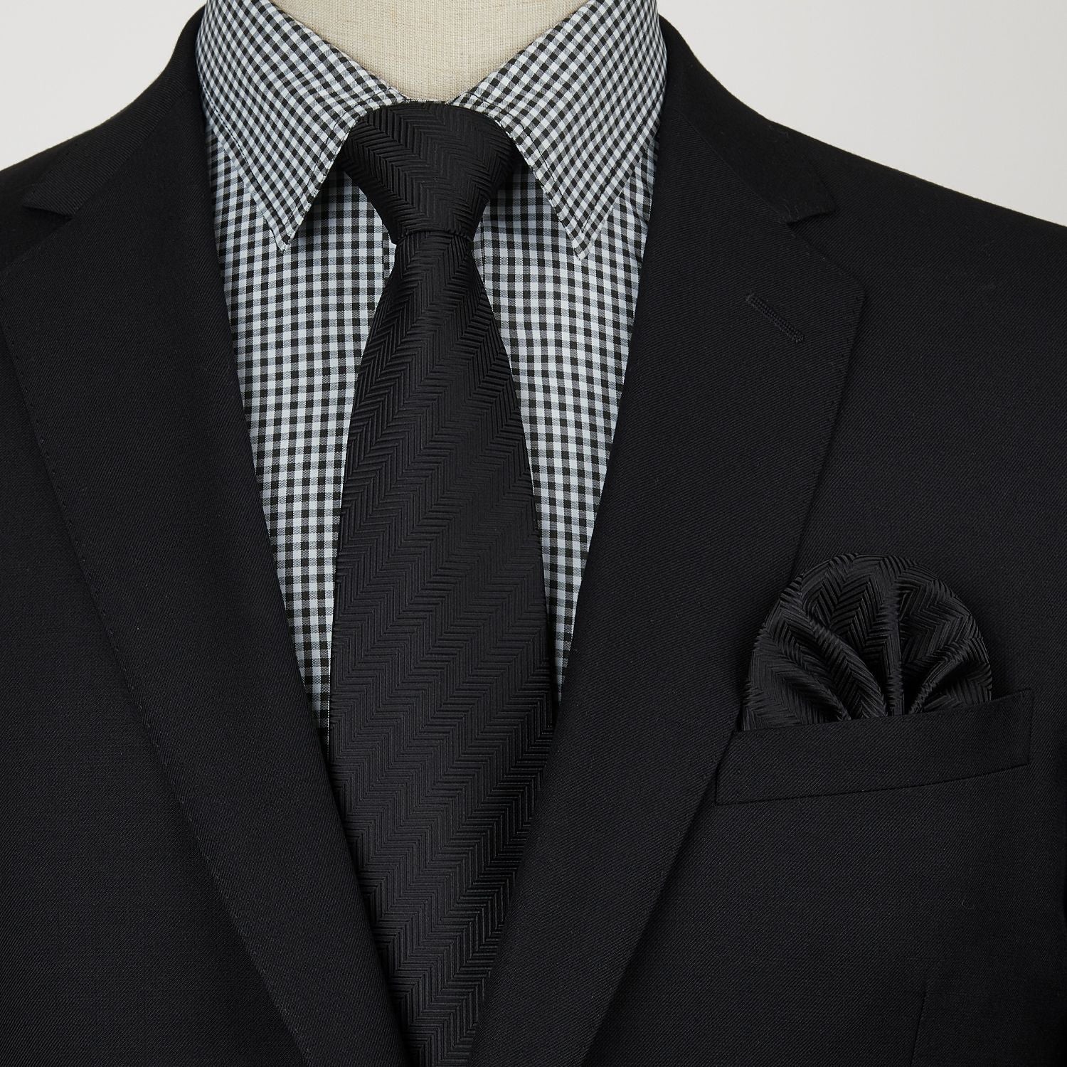 Hisdern Black Men's Shirt with Tie Handkerchief Set For Business Wedding