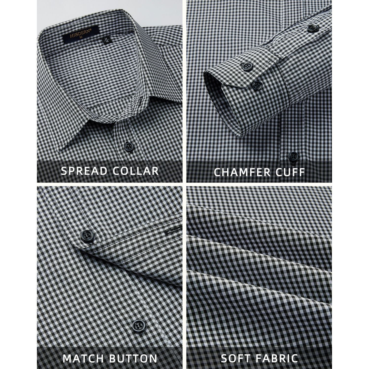 Hisdern Black Men's Shirt with Tie Handkerchief Set For Business Wedding