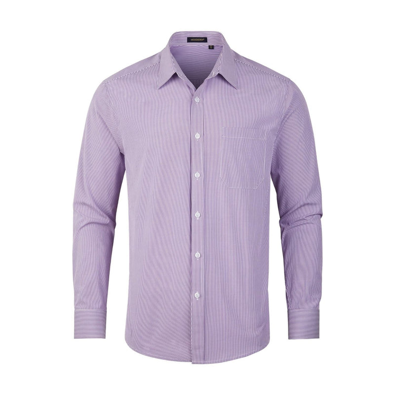 Men's Casual Long Sleeve Striped Shirt - PURPLE