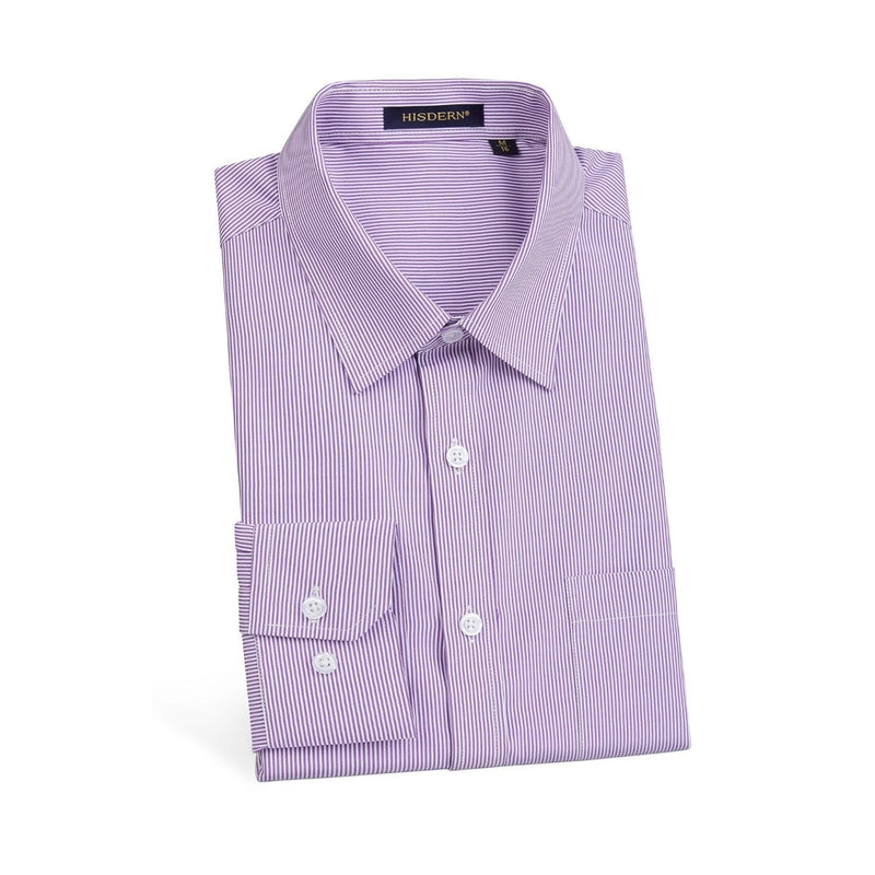 Men's Casual Long Sleeve Striped Shirt - PURPLE