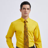 Men's Shirt with Tie Handkerchief Set - YELLOW