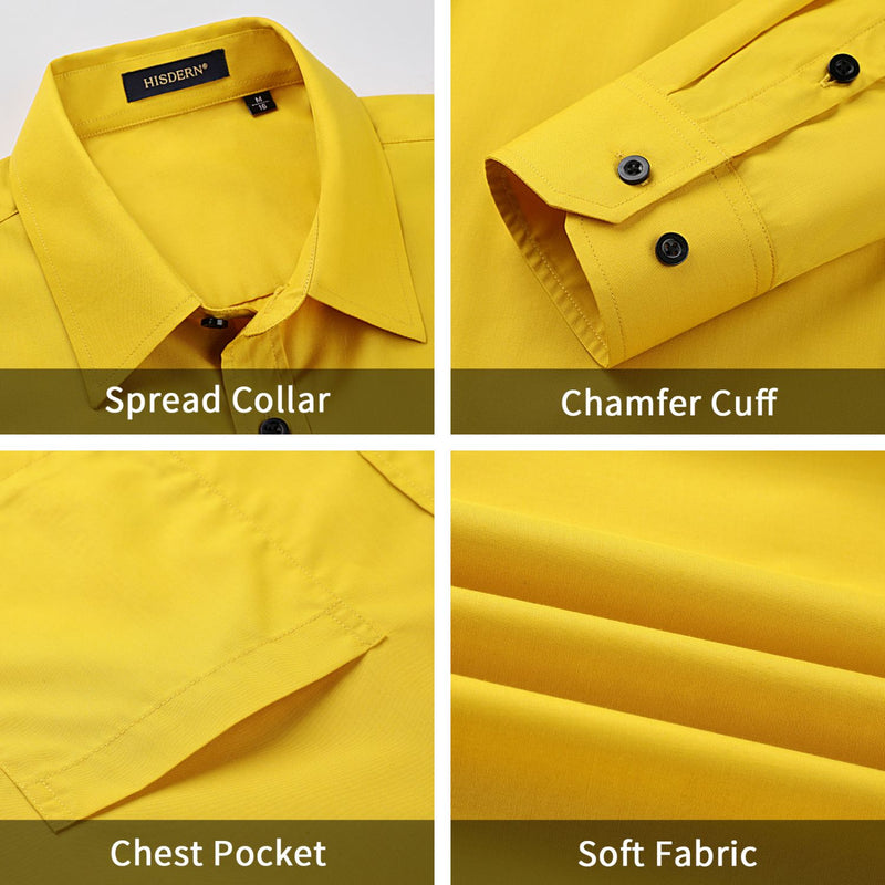 Men's Shirt with Tie Handkerchief Set - YELLOW