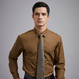 Men's Shirt with Tie Handkerchief Set - BROWN