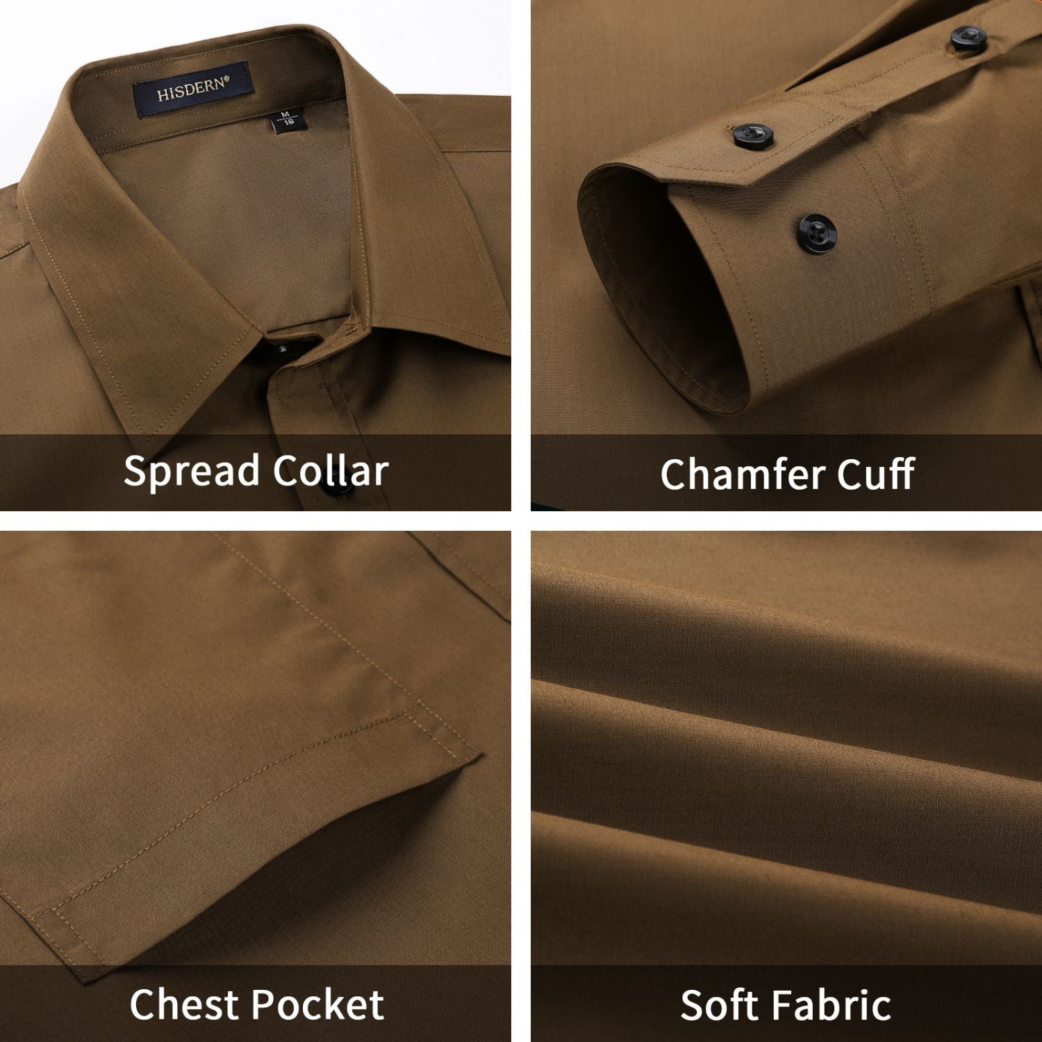 Men's Shirt with Tie Handkerchief Set - BROWN