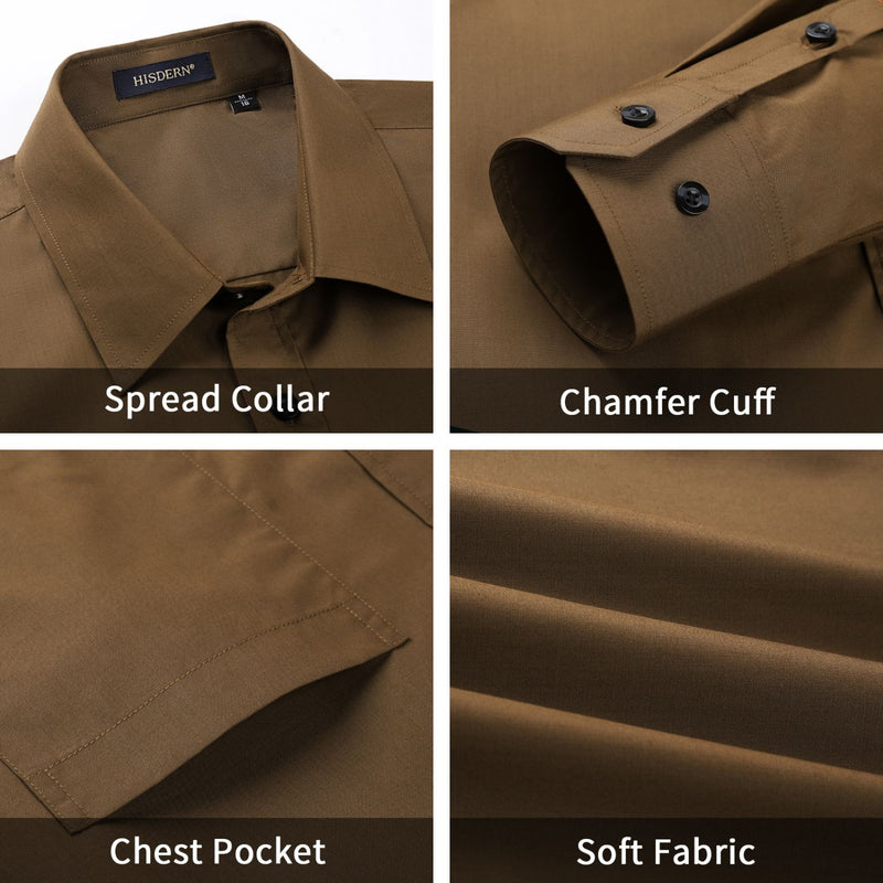 Men's Shirt with Tie Handkerchief Set - BROWN