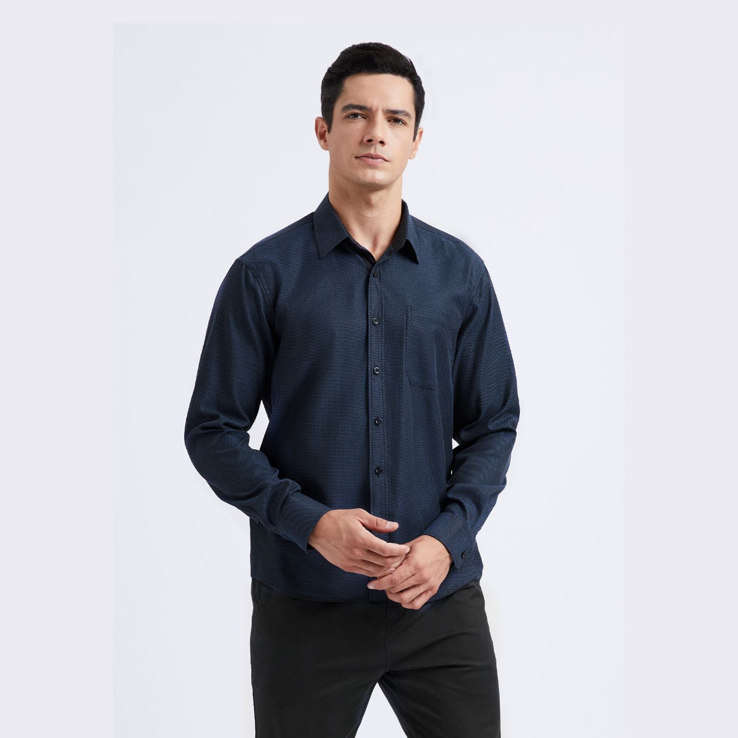 Casual Formal Shirt with Pocket - A1 NAVY BLUE