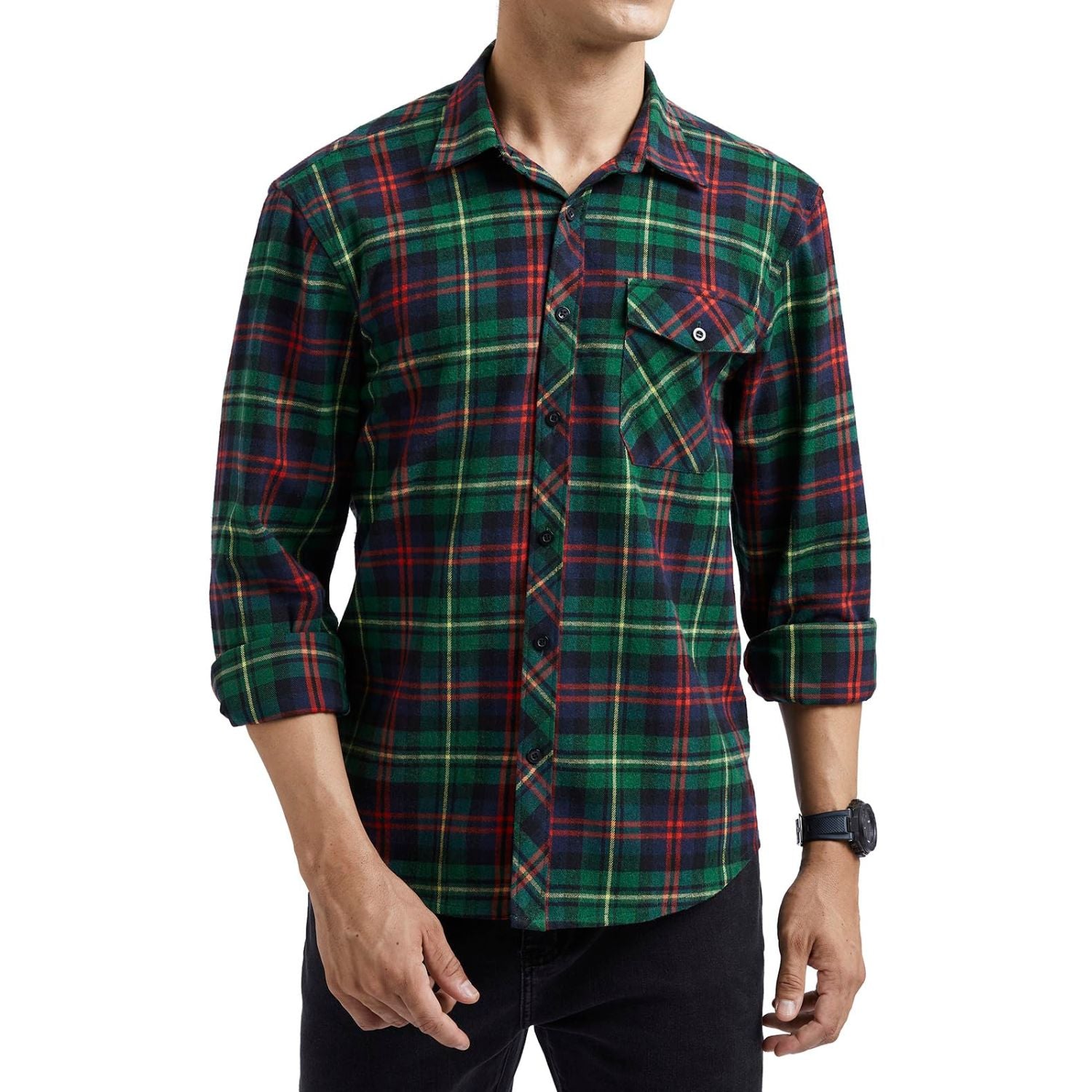 Men's Long Sleeve Plaid Shirt - RED/GREEN