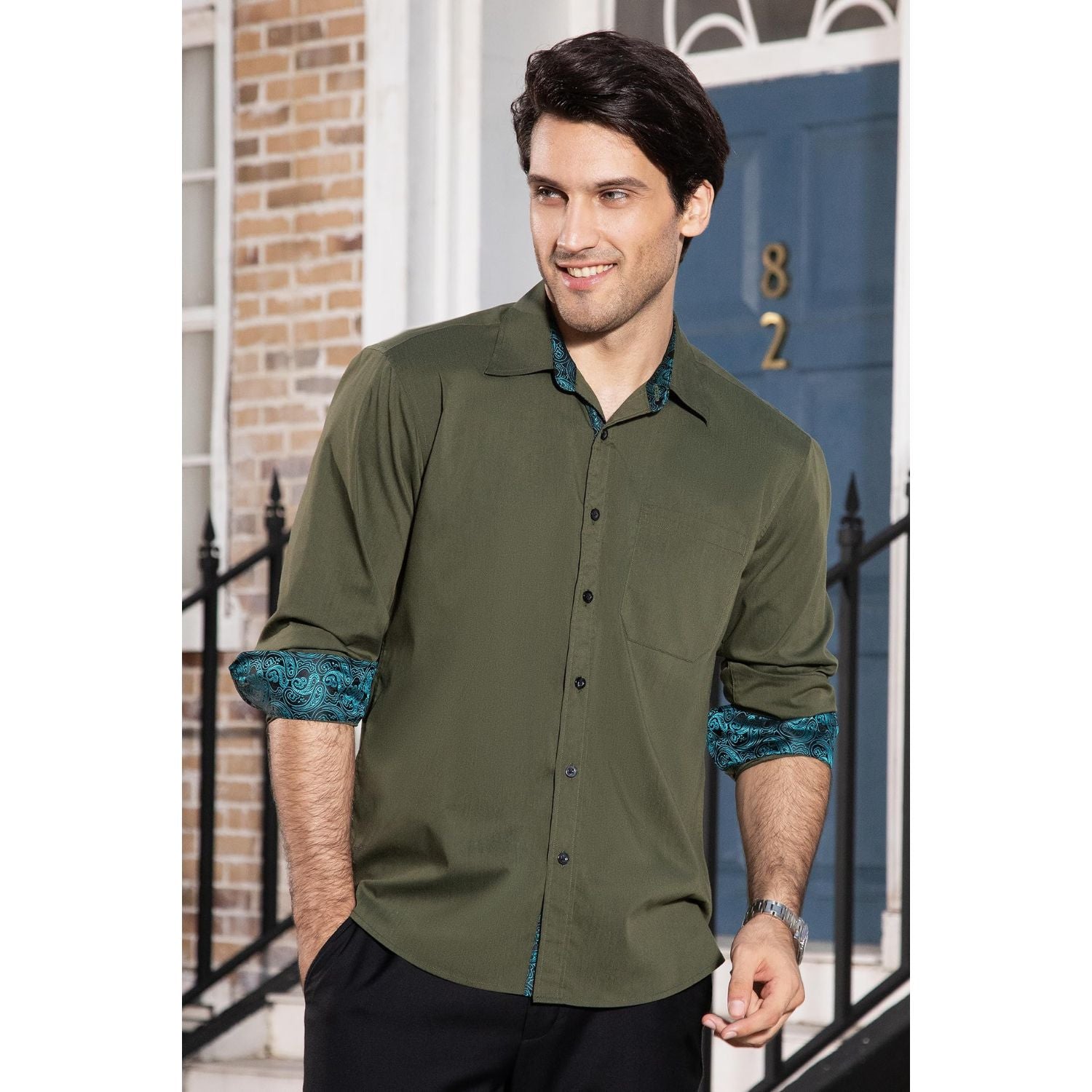 Casual Formal Shirt with Pocket - GREEN