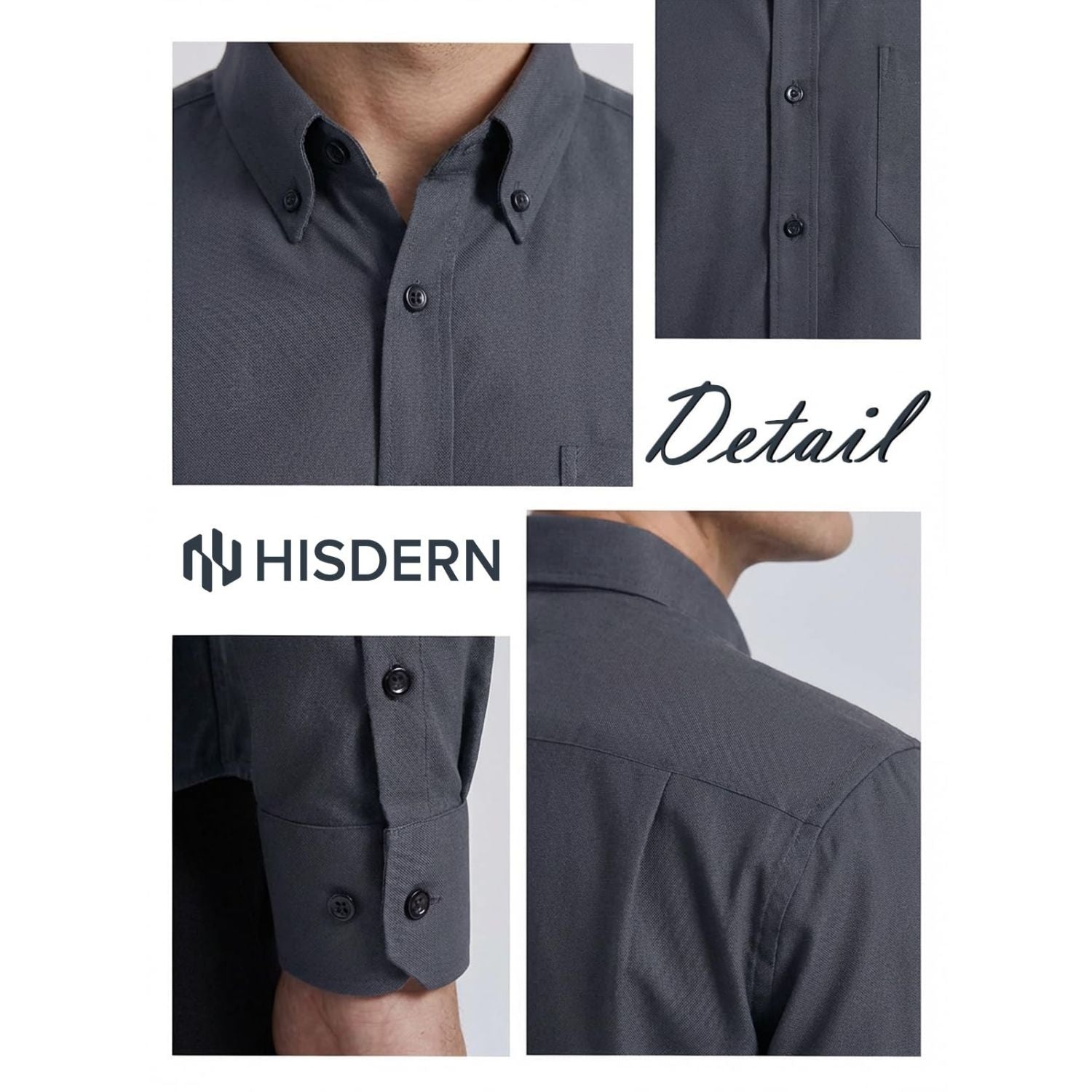 Hisdern Men's Dark Grey Oxford Shirts with Chest Pocket Formal Office
