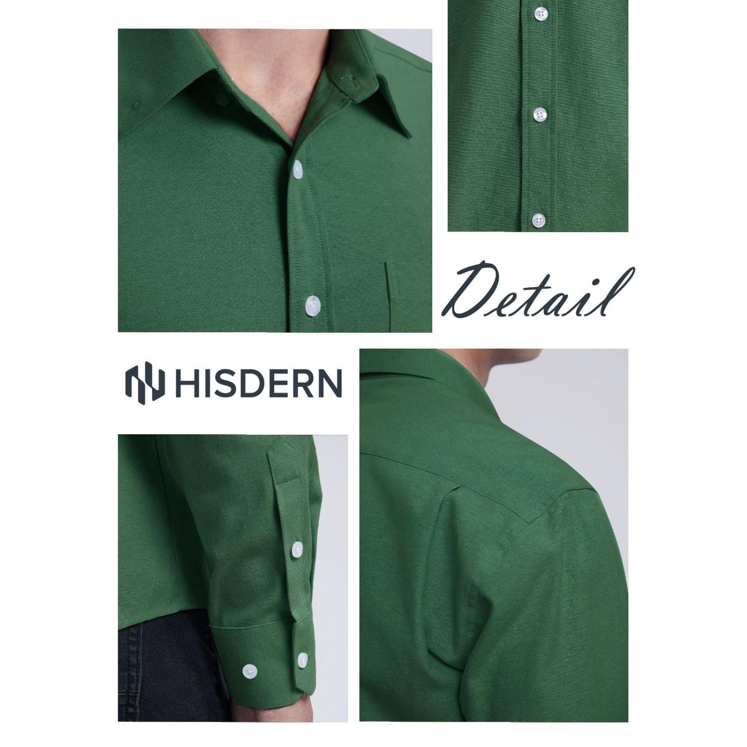 Hisdern Men's Green Oxford Shirts with Chest Pocket Weekend Wear
