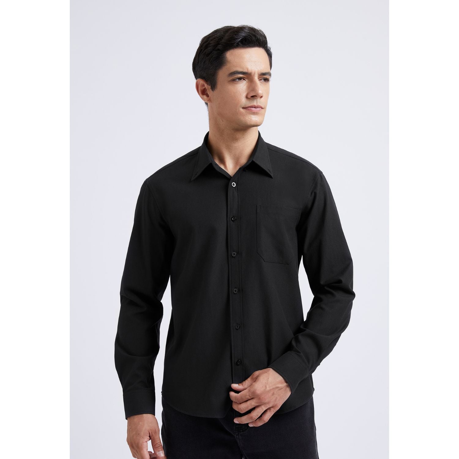 Men's Dress Shirt with Pocket - BLACK