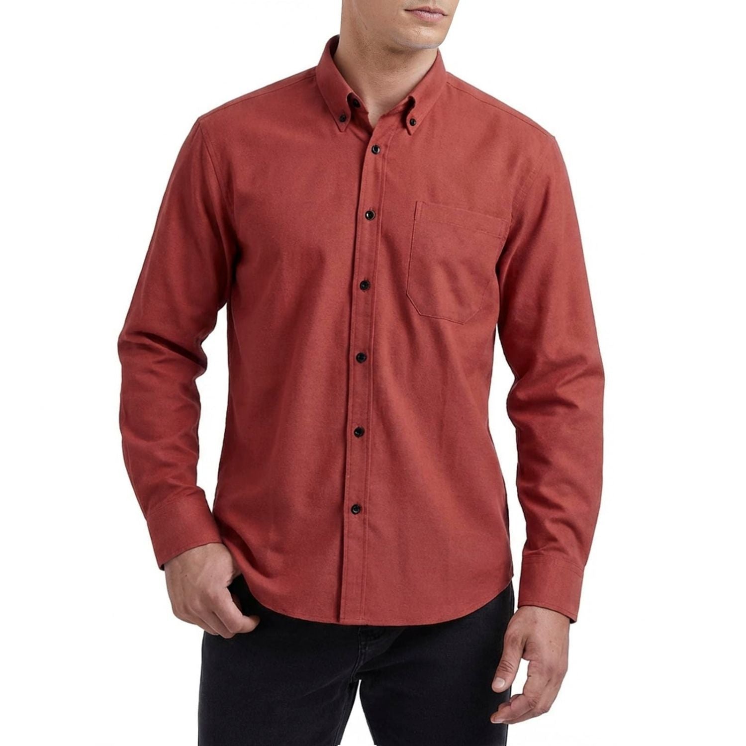 Hisdern Men's Brick Red Oxford Shirts with Chest Pocket Date Night