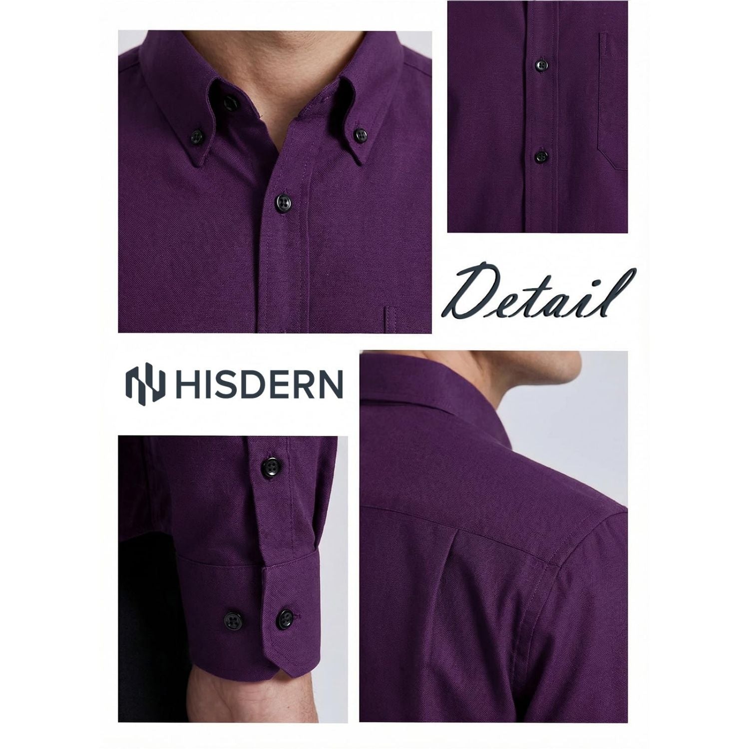 Hisdern Men's Purple Oxford Shirts with Chest Pocket Date Night